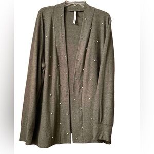 NY Collection Women’s CARDIGAN Olive Green Cardigan with Pearl Assets